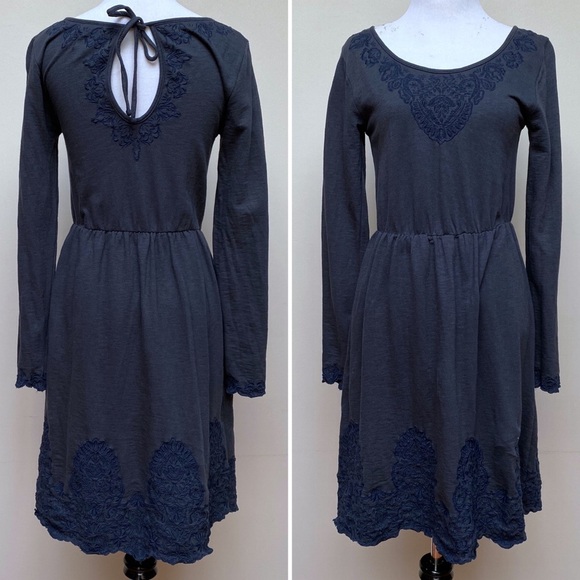 Anthropologie Navy Long Sleeve Saturday Sunday Embroidered Dress Size XS - Picture 1 of 8
